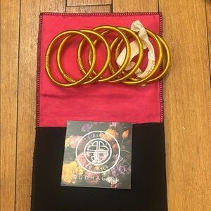 Gold Budhagirl Bangles All Weather Bracelets in Pouch Set of 6 Bangles Small